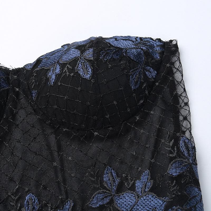 Backless contrast lace embroidery tube crop top