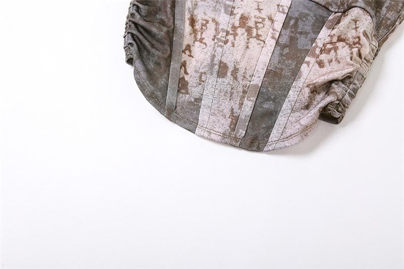 Felpa con cappuccio, senza maniche, con zip, corsetto, top corto arricciato a contrasto 