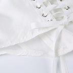 Lace hem solid self tie backless lace up tube crop top
