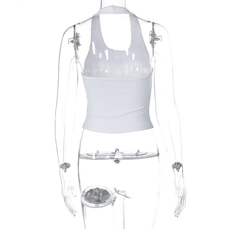 Halter backless cross beaded u neck sleeveless crop top
