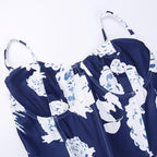Top canotta con cuciture a corsetto e scollo quadrato a contrasto con stampa floreale 