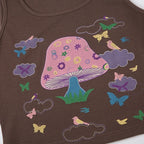 Butterfly pattern u neck contrast sleeveless crop top