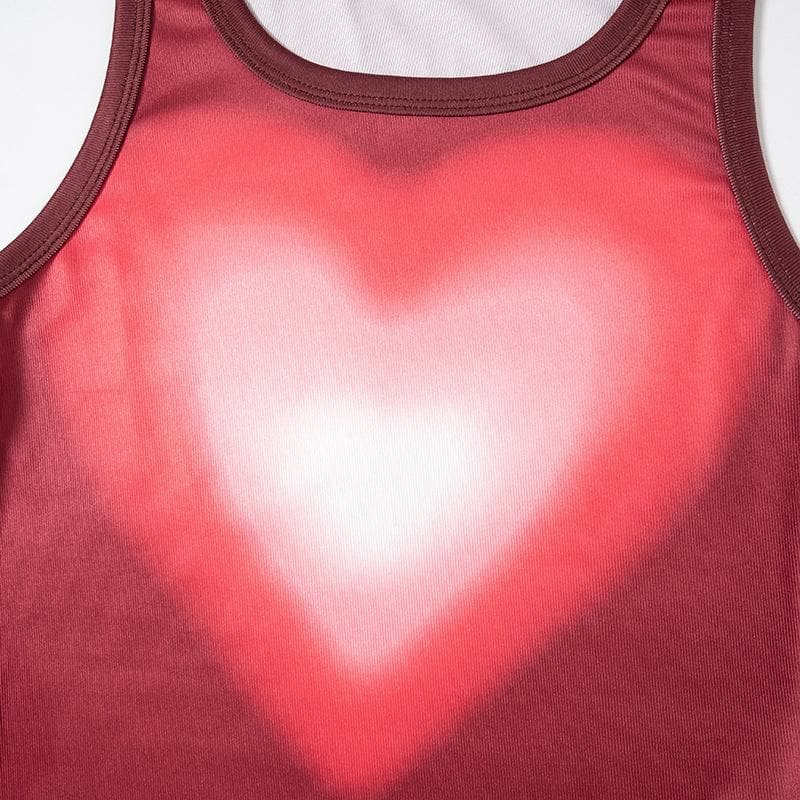 Sleeveless round neck heart pattern crop top