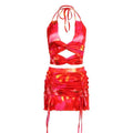 Minigonna tie-dye con coulisse, annodata, arricciata, con lacci autobloccanti 