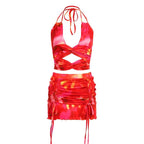 Minigonna tie-dye con coulisse, annodata, arricciata, con lacci autobloccanti 