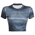 Tie dye short sleeve star applique crewneck crop top