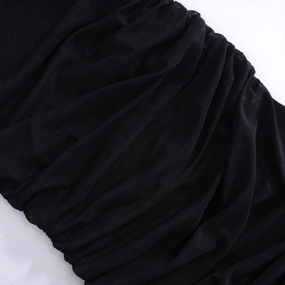 Transparentes, durchsichtiges Netz-Maxikleid mit Neckholder und unregelmäßigem Rückenausschnitt und Rüschen 