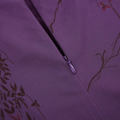 Mesh-Blumendruck, Rüschen, Reißverschluss, Patchwork, V-Ausschnitt, Camisole-Midikleid 