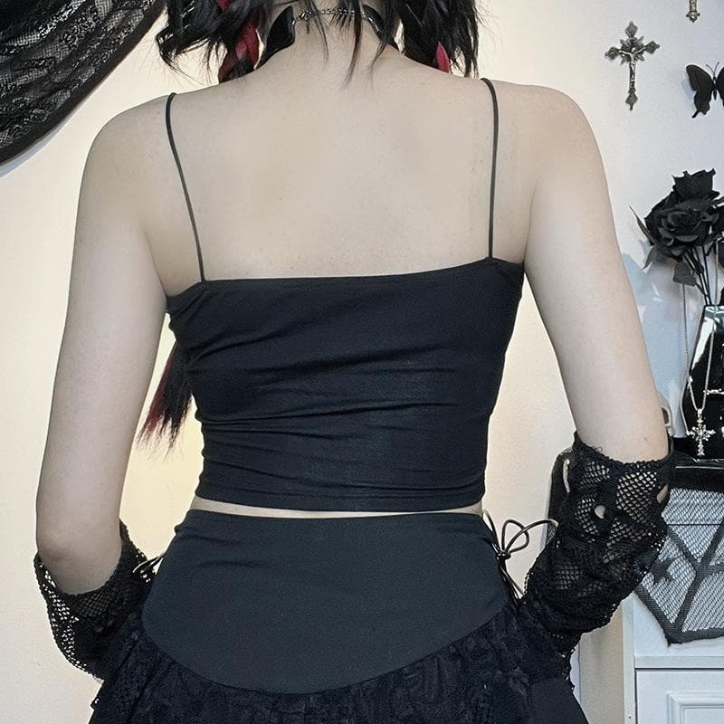 Beaded square neck backless palm pattern crop top