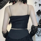 Beaded square neck backless palm pattern crop top