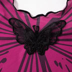 Sleeveless u neck ruffle sheer mesh see through butterfly applique top