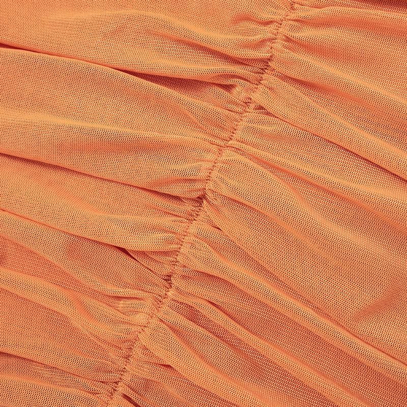 Top in rete traforata con arricciatura sulla schiena e scollo all'americana 