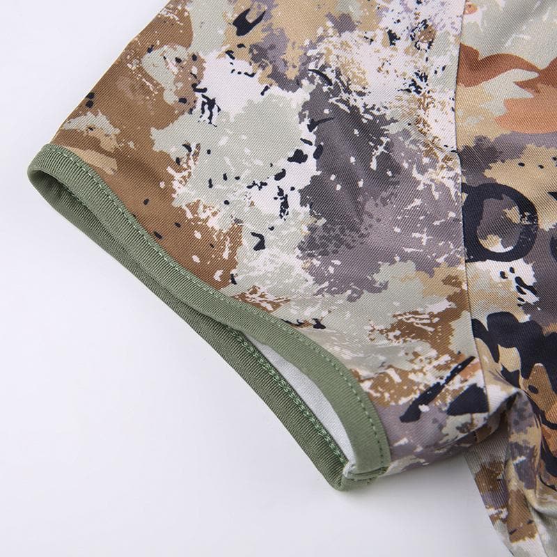 Camouflage v neck short sleeve contrast crop top