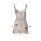 Miniabito con scollo a V e zip a contrasto, stampa floreale in chiffon