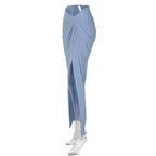 Ruched slit irregular solid ribbed maxi skirt