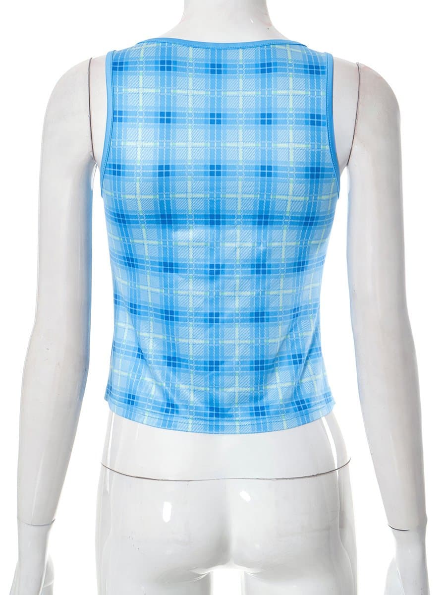 Plaid o ring sleeveless u neck top