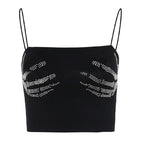 Beaded square neck backless palm pattern crop top