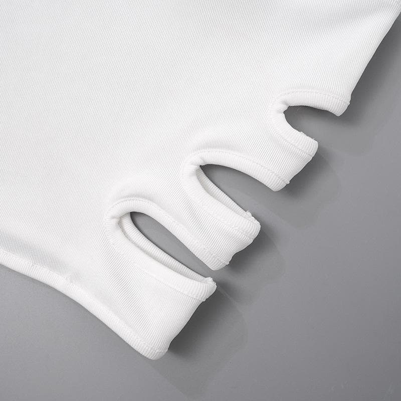 Hollow out backless solid ribbed tube crop top