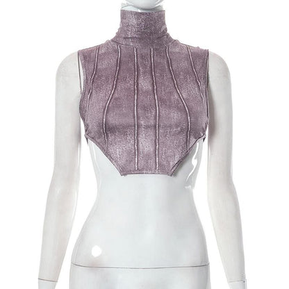 Tie dye high neck sleeveless contrast crop top