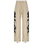 Abstract High Rise Button Pocket Contrast Straight Pant