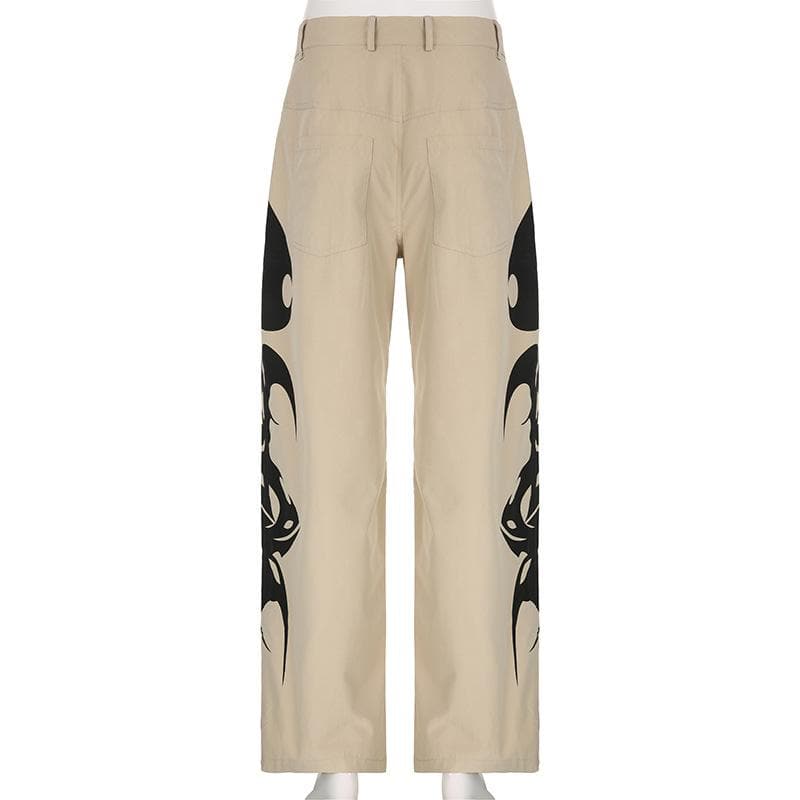 Abstract High Rise Button Pocket Contrast Straight Pant