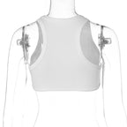 Ribbed sleeveless solid crewneck crop top