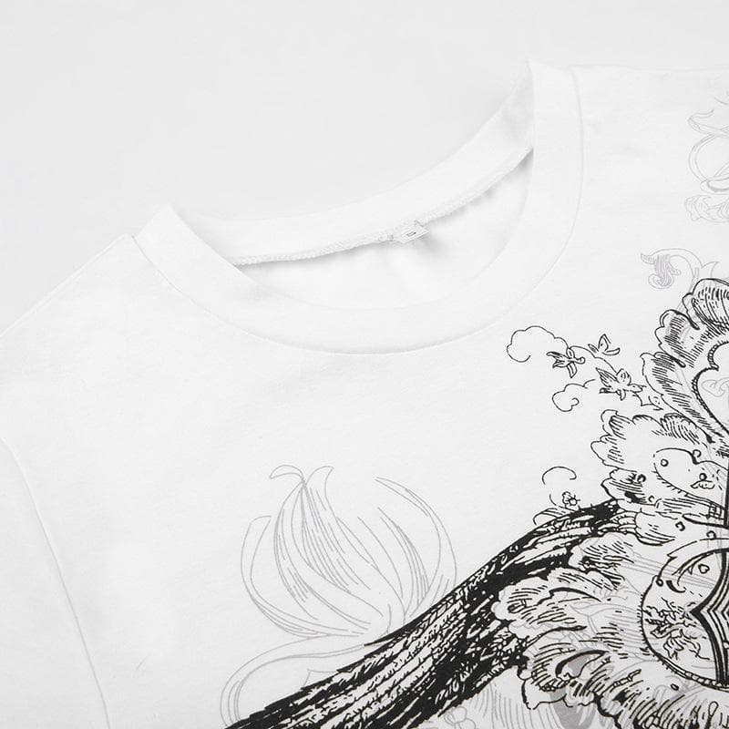 Abstract Print Short Sleeve Crewneck Contrast Top
