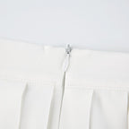 Pleated embroidery A line solid zip-up mini skirt