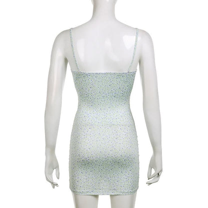 Ruched self tie backless contrast flower print cami mini dress