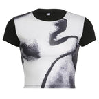 Contrast print short sleeve crewneck crop top