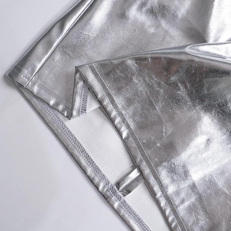 Metallic backless zip-up corset tube mini skirt set