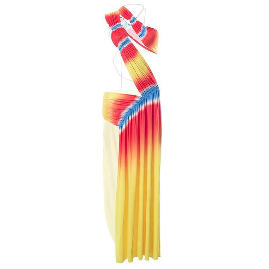 Gerüschtes, einschultriges, rückenfreies Maxikleid mit Farbverlauf 