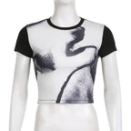 Contrast print short sleeve crewneck crop top