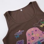 Butterfly pattern u neck contrast sleeveless crop top
