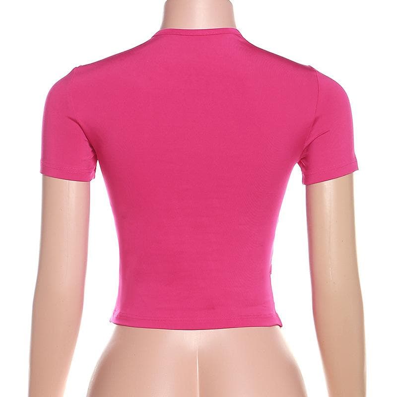 Short sleeve crewneck ruched hollow out corset top