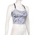 Cross back buckle u neck backless contrast print crop top