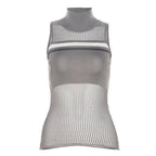 Crochet striped sleeveless high neck hollow out patchwork top