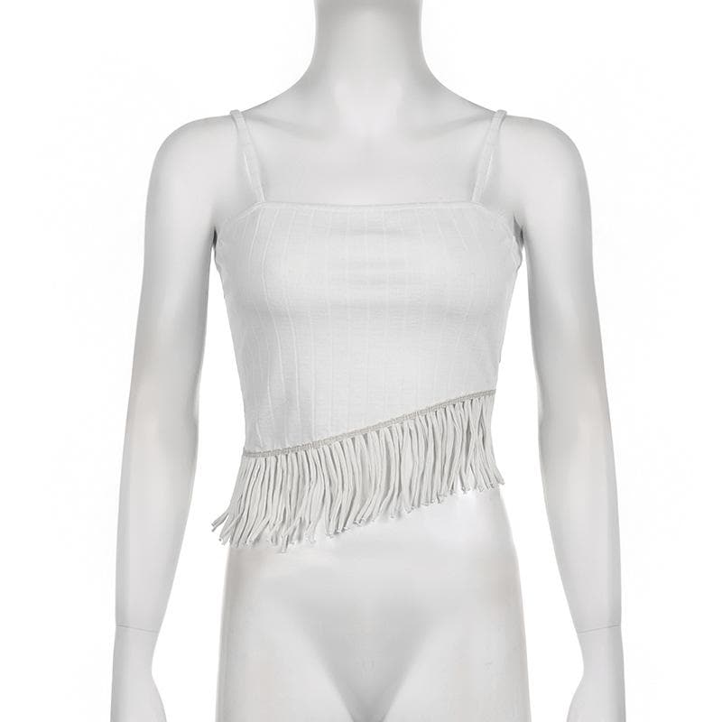 Irregular backless tassels self tie solid cami crop top