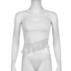 Irregular backless tassels self tie solid cami crop top
