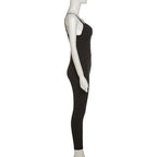 Gerippter, rückenfreier, einfarbiger Camisole-Jumpsuit mit V-Ausschnitt 