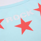 Top corto con scollo quadrato e canotta a contrasto con motivo a stelle 