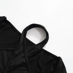 Long sleeve solid halter cross front hollow out crop top - Final Sale
