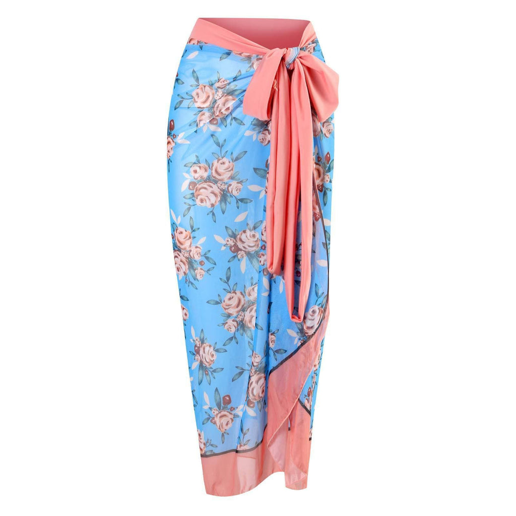 Costume da bagno 3 pezzi con canotta bidirezionale e scollo a V a contrasto con stampa floreale