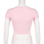 Short sleeve "FUNOFF" pattern contrast crewneck crop top
