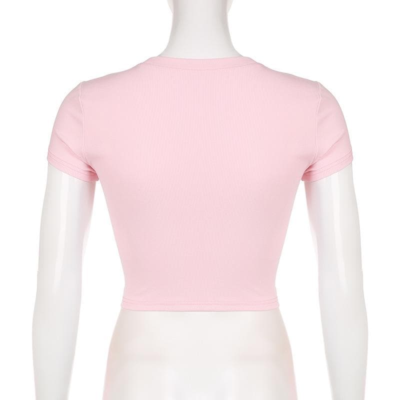Short sleeve "FUNOFF" pattern contrast crewneck crop top
