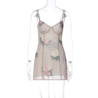 Miniabito con scollo a V e zip a contrasto, stampa floreale in chiffon