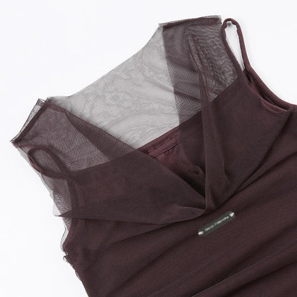 Ärmelloses Oberteil mit unregelmäßigem Wasserfallausschnitt und Netz-Patchwork 