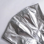 Metallic backless zip-up corset tube mini skirt set