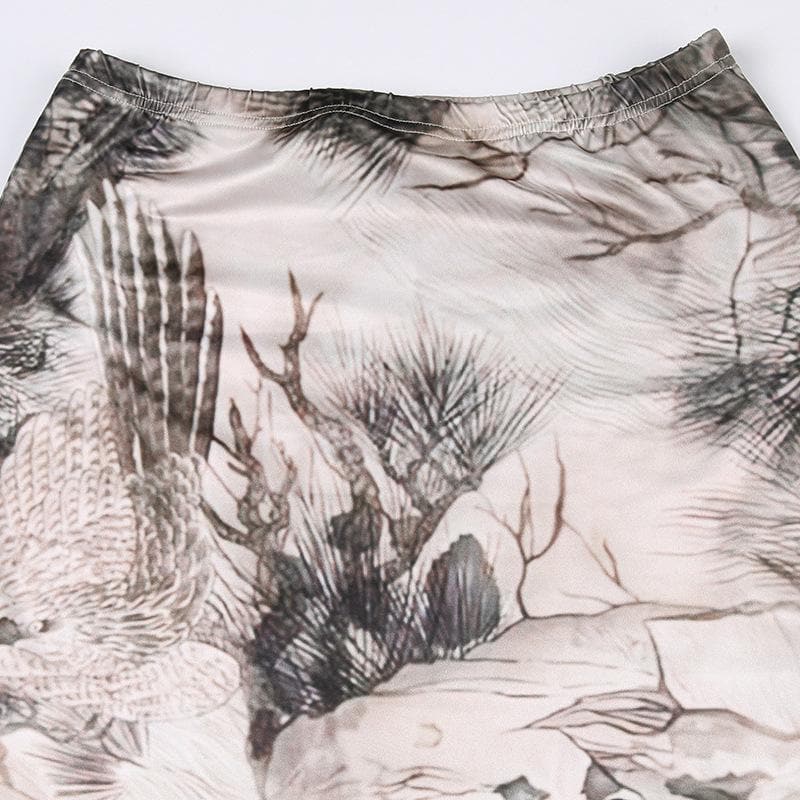 Tree print contrast low rise maxi skirt