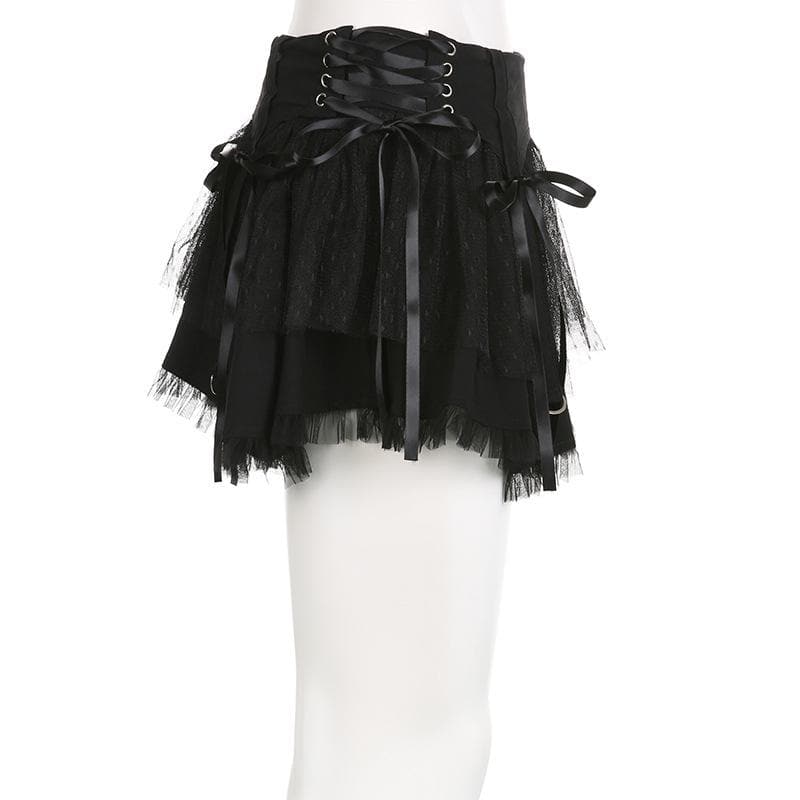 Lace up zip-up patchwork ruched mesh low rise solid mini skirt